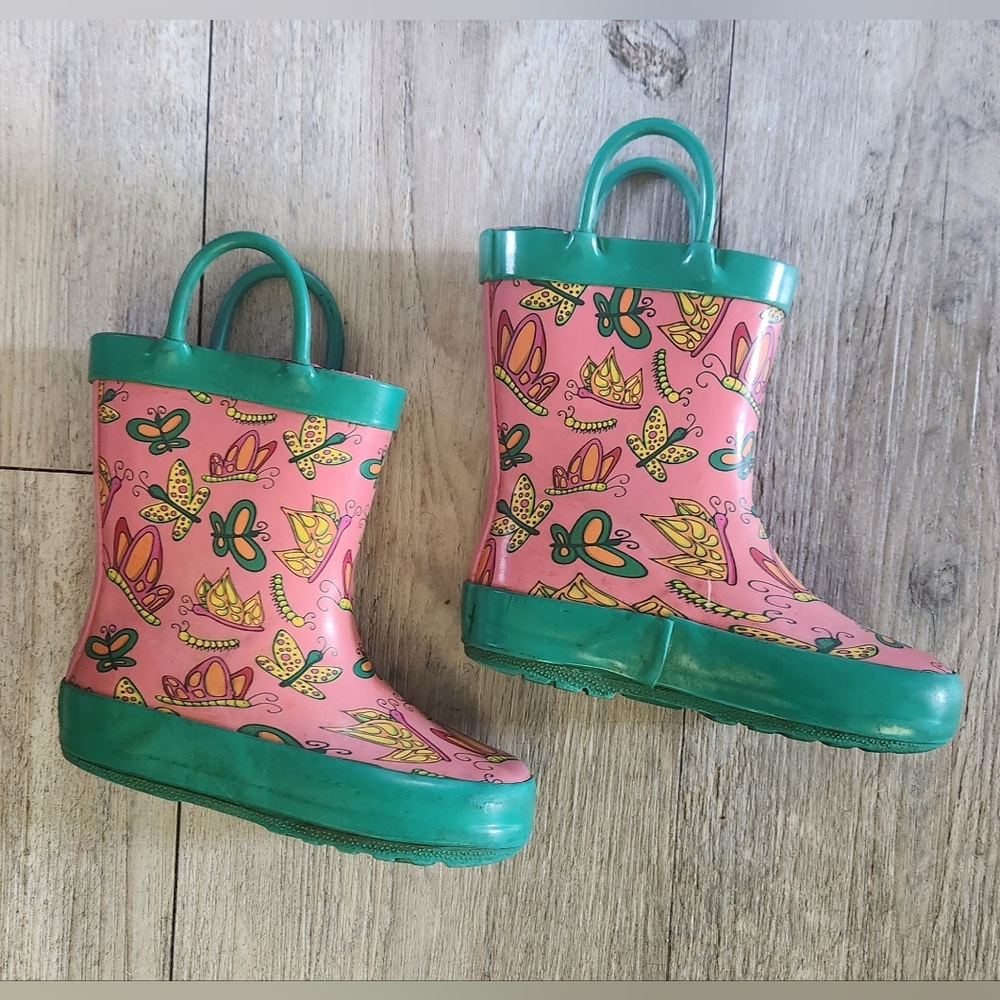 NORTY Kids Pink and Green Floral Mid Calf Rain Boots